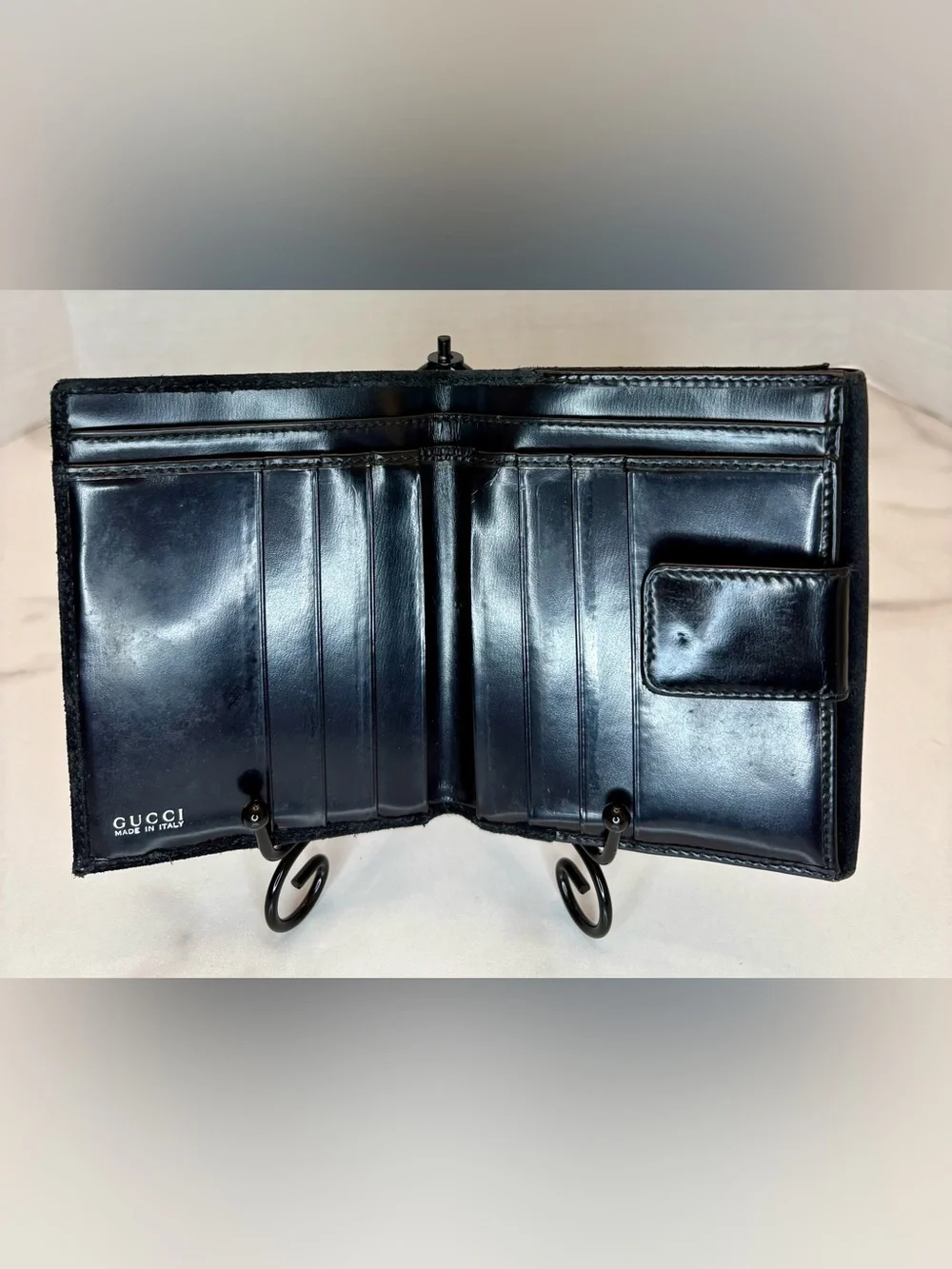 Gucci Embossed GG Black Suede Leather Bifold Compact Wallet - Picture 4 of 10